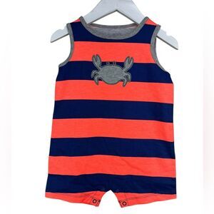 Carters Striped Navy Orange Crab Sleeveless Romper 9 Months NWT